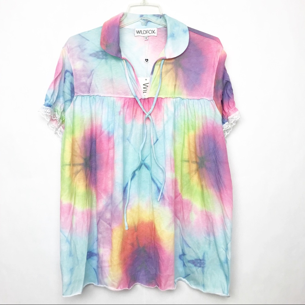 WIldfox Unicorn tie Dye Bunny Tee Peter Pan collar
